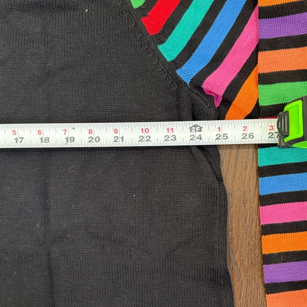 NWT Bob Mackie Black Duster Cardigan with Rainbow Sleeves and Colorful Buttons - Picture 7 of 8